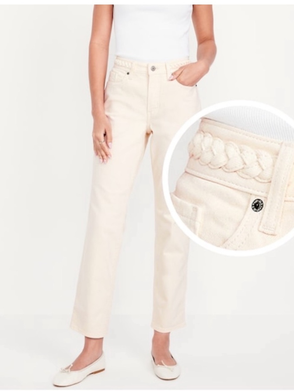 NWT- Old Navy - sz 8 cream OG Straight Ankle Jean, 27” inseam